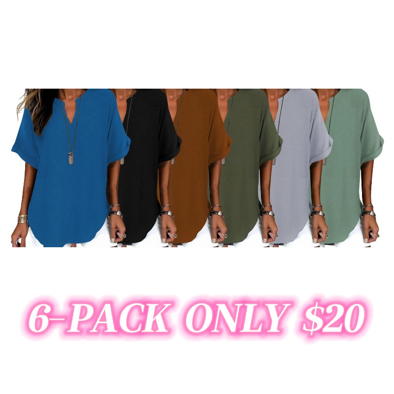 🔥LAST day 85% OFF🔥Women's Plain Short Sleeve Blouse, Casual Solid Color Top for Daily Wear, Ladies Clothes for All Seasons