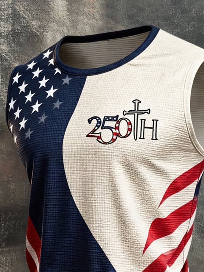 Men's Retro Independence Day Patriot Crew Neck Tank Top