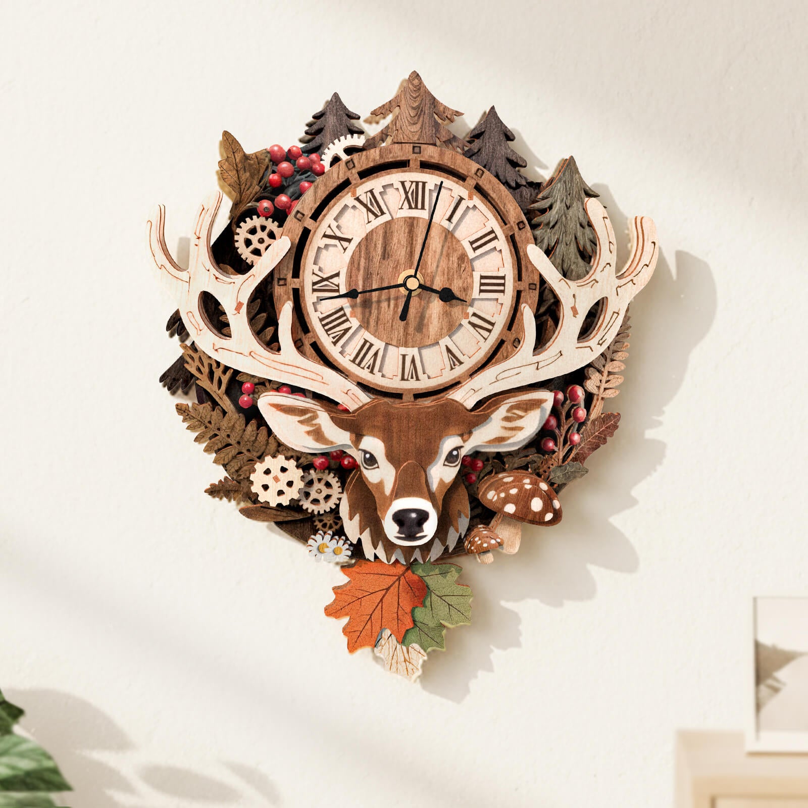 ReindeerDIY Wooden Clock, 3D Puzzle Craft Kit