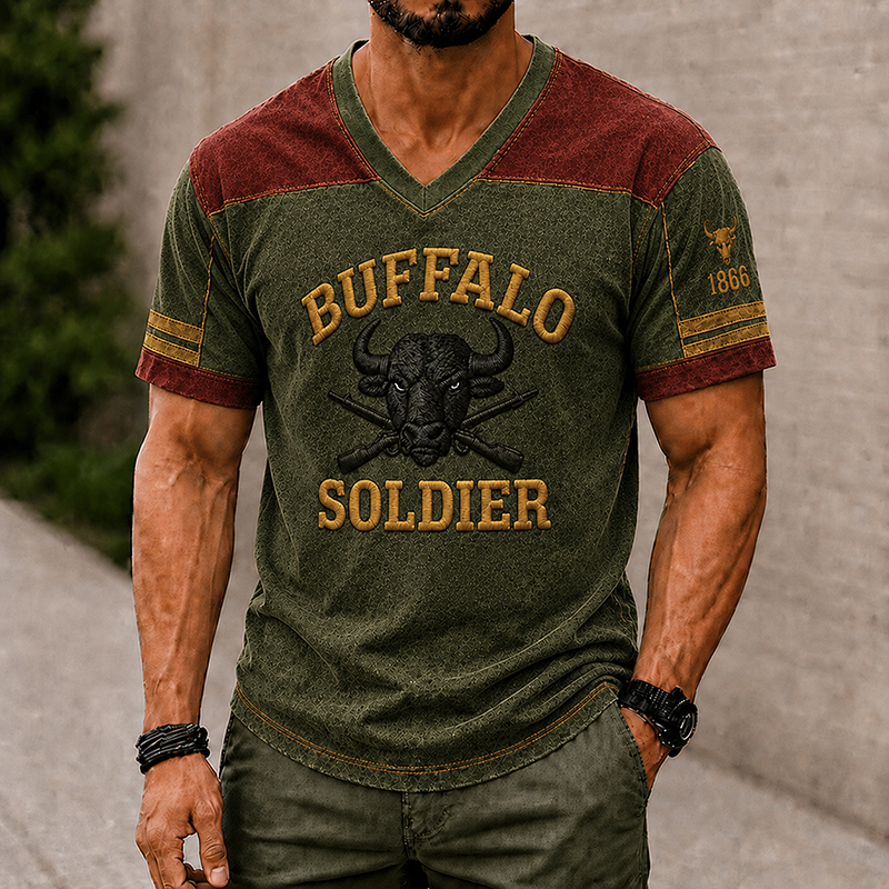 Men's Buffalo Soldier Summer V-Neck T-Shirt