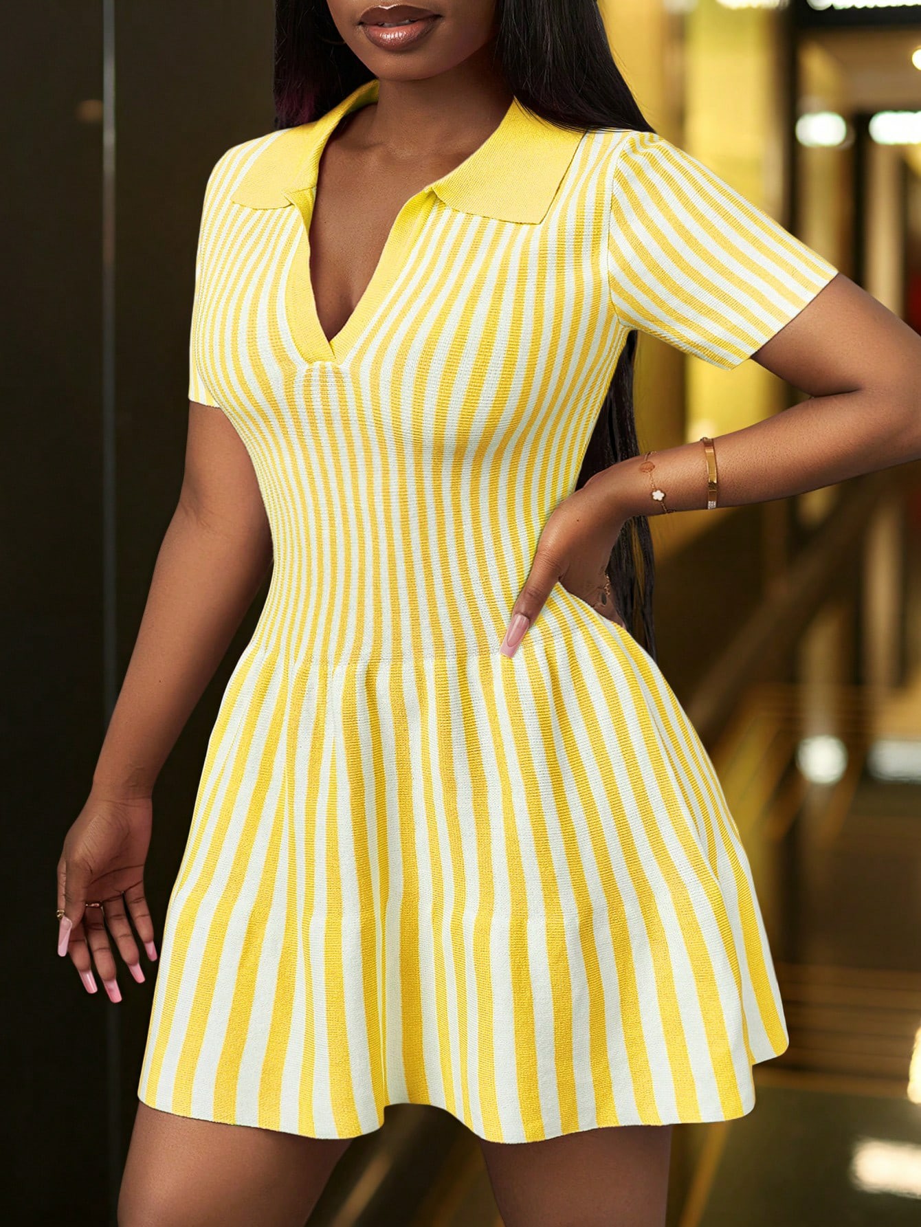 Elegant Pleated Knit Mini Dress
