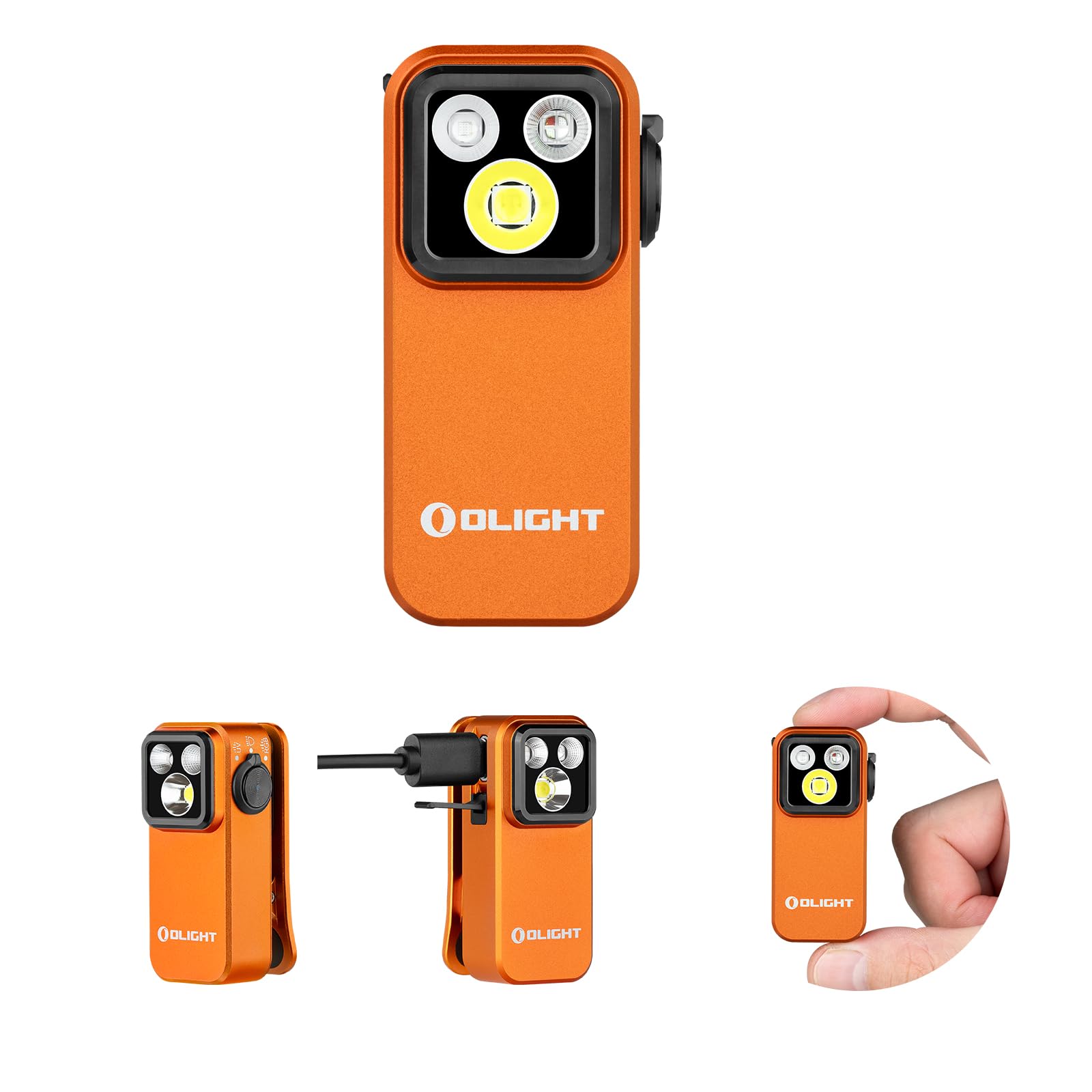 Flashlight Clip-on Light, 600 Lumens Type-C Rechargeable with White LED, UV and RGB, Magnetic Flash Lights for Working, Signaling, Inspection and Outdoor Use (Black)
