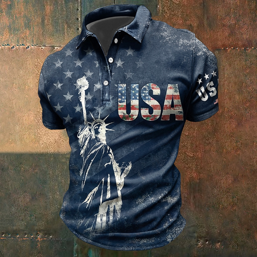 Men'S Casual American Independence Day Printed Celebration Short Sleeved Polo Shirt