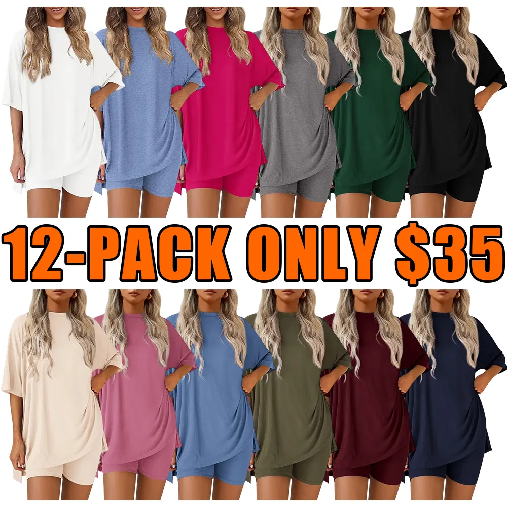 Women's Summer Two-Piece Set Casual Oversized Split Hem Shirts