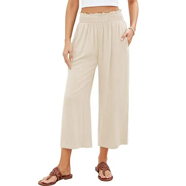 Women's Linen Cropped Wide-Leg Pants