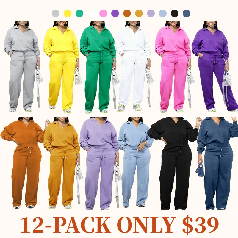 Solid long-sleeved sweatshirt and drawstring waist pants set