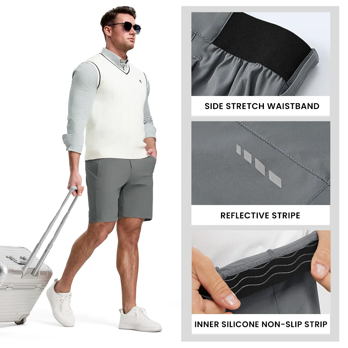 Men's 4-Way Stretch Shorts Quick Dry Casual Work Golf Pants Lightweight Breathable Zip Pockets Pants Summer Outdoor Bottoms