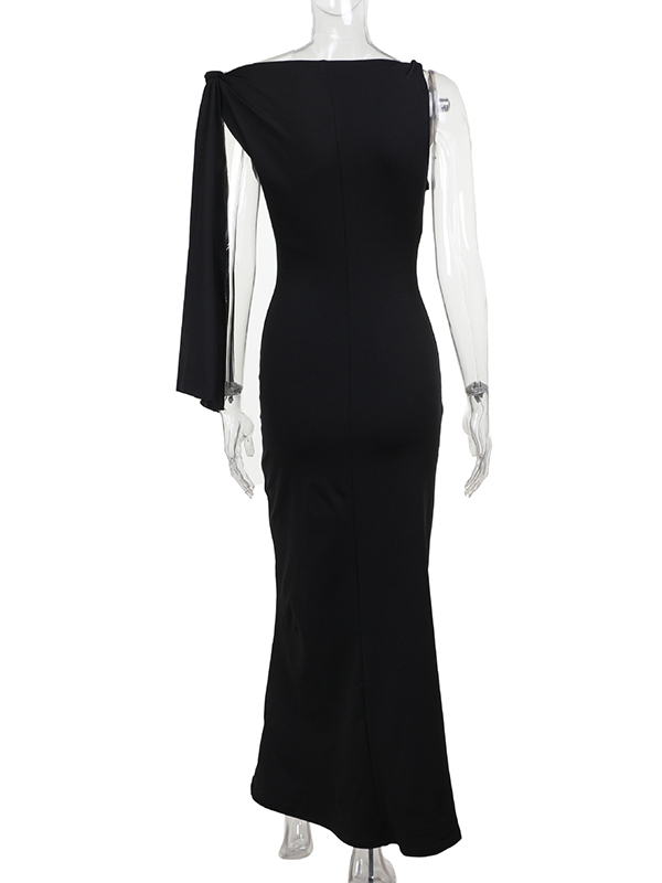 Asymmetric Solid Color Split-Joint Streamer Skinny Sleeveless One-shoulder Maxi Dresses Evening Dresses