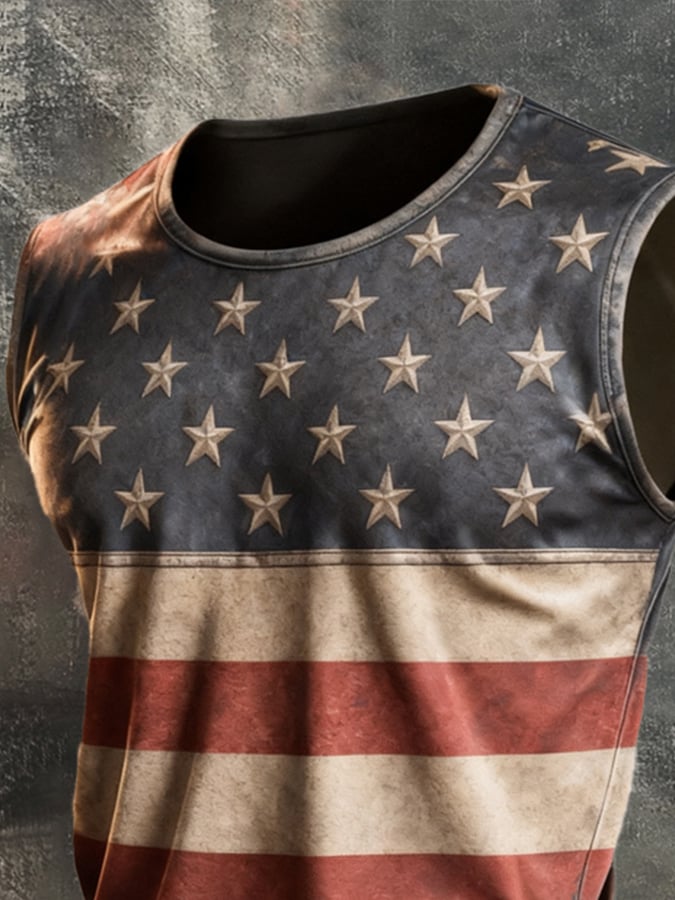 Men's Retro Independence Day Patriot Crew Neck Tank Top