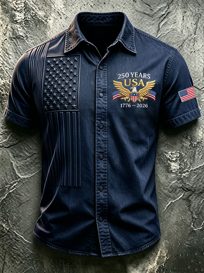 Men'S America Flag Printed Casual Collar Shirt