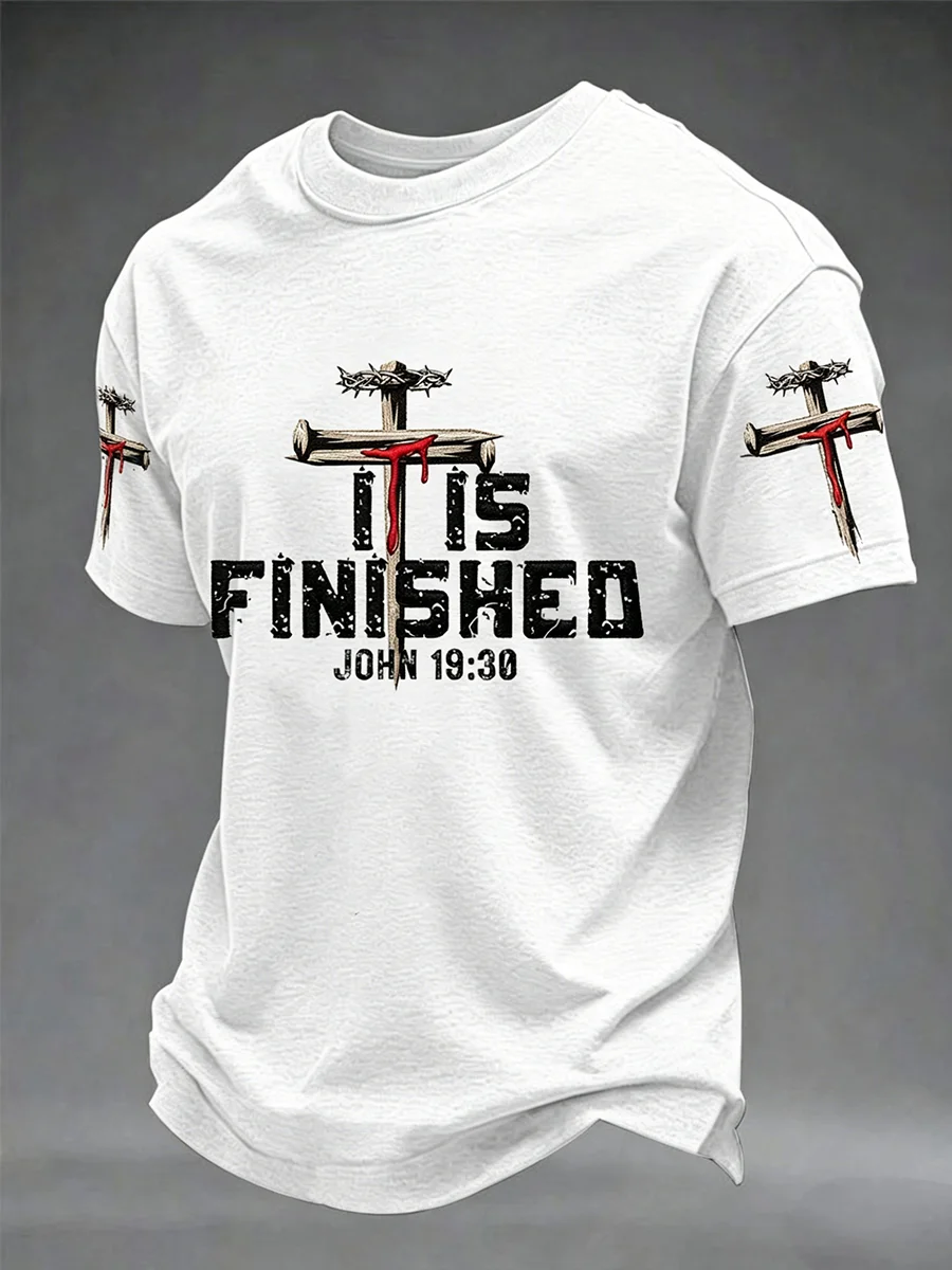 Men's Christian Jesus Cross Print Short Sleeve T-shirt