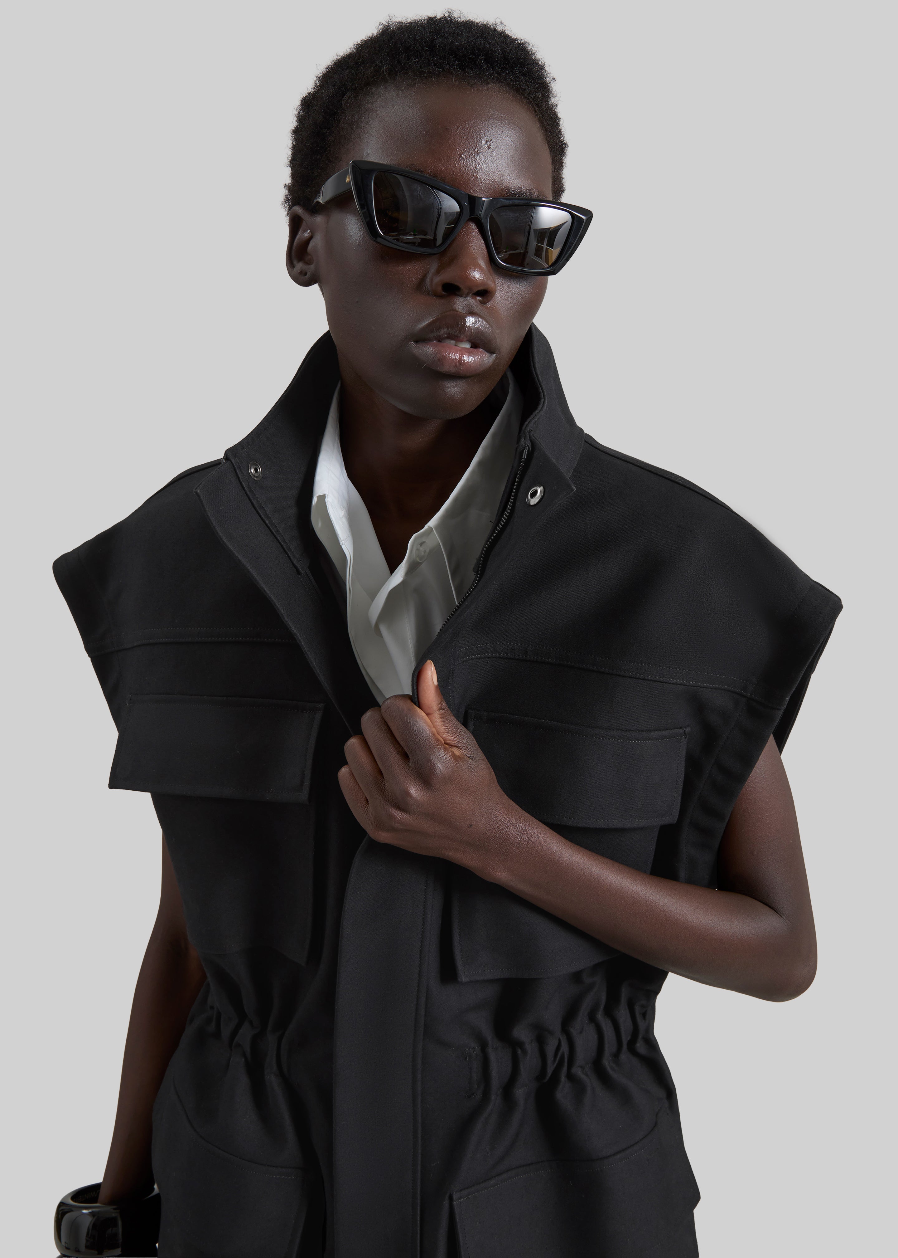 Melton Detachable Sleeve Cargo Jacket - Black