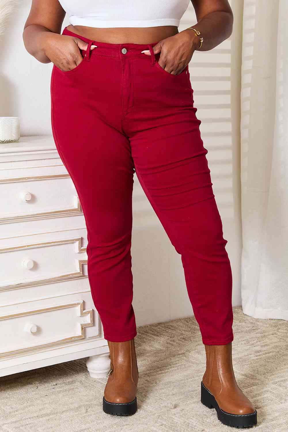 Blue Full Size High Waist Tummy Control Skinny Jeans