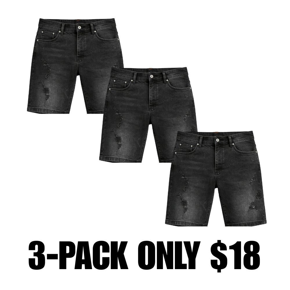Mens 3 Pack Classic Jean Shorts with Multiple Styles (30-42)