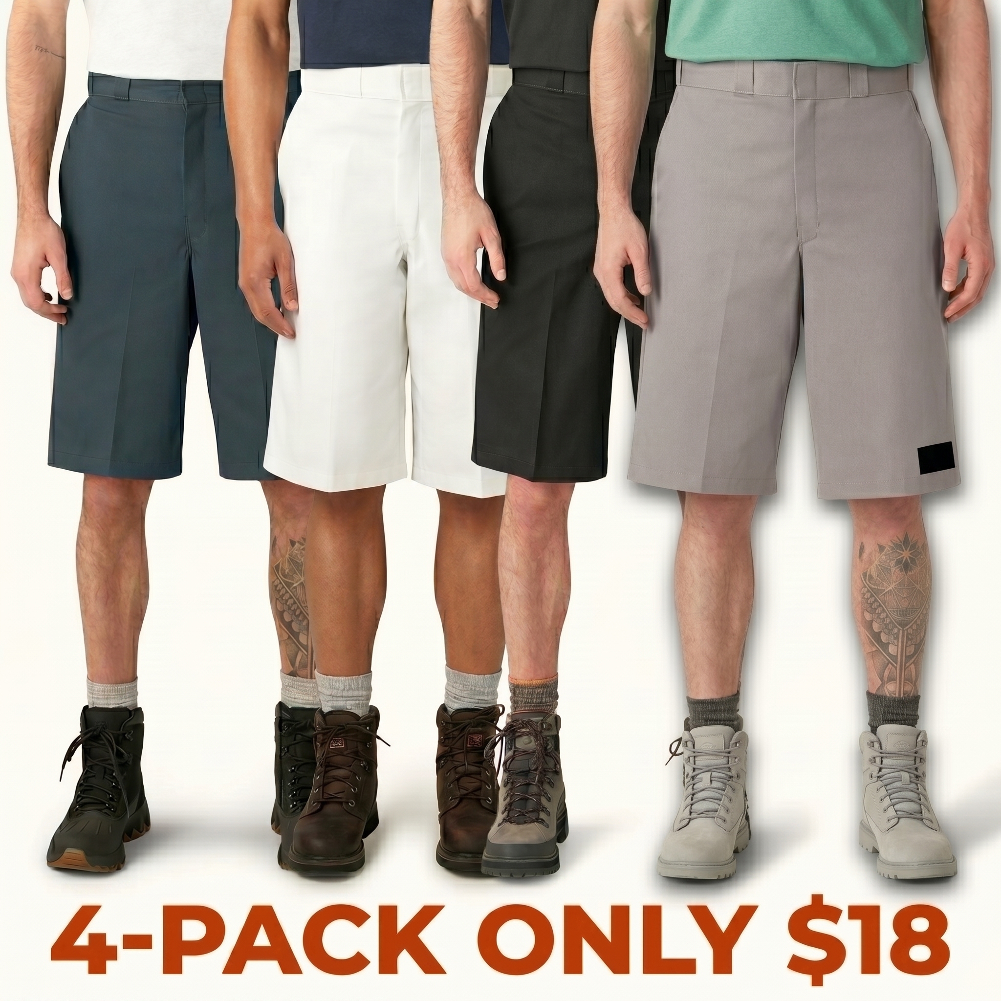 Loose Fit Flat Front Work Shorts, 13