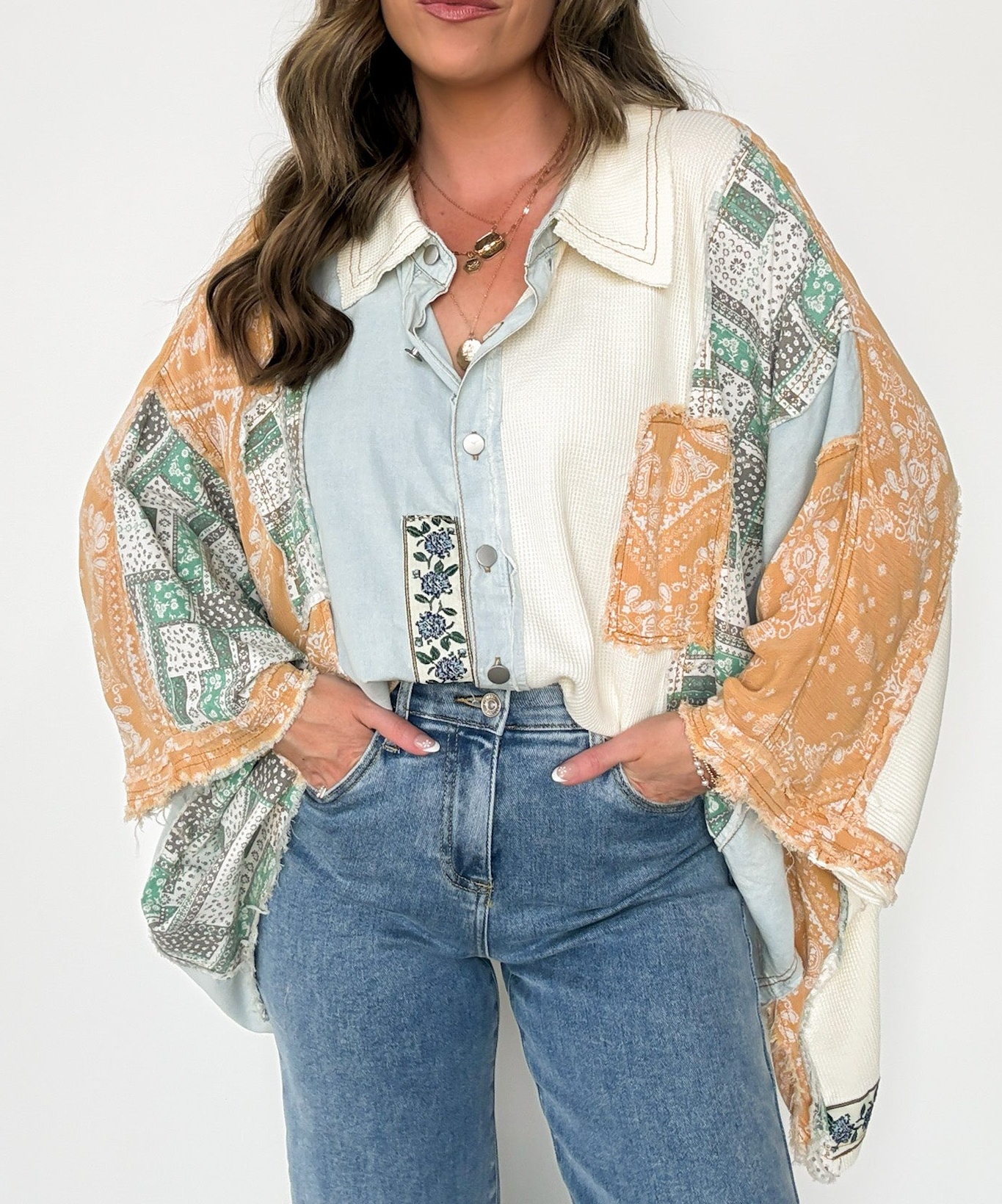 Patchwork Contrast Denim Shirt