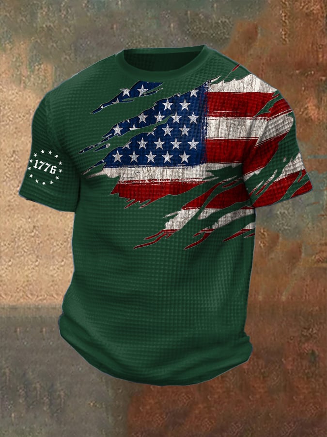Men's Vintage Flag Design Independence Day Waffle T-Shirt
