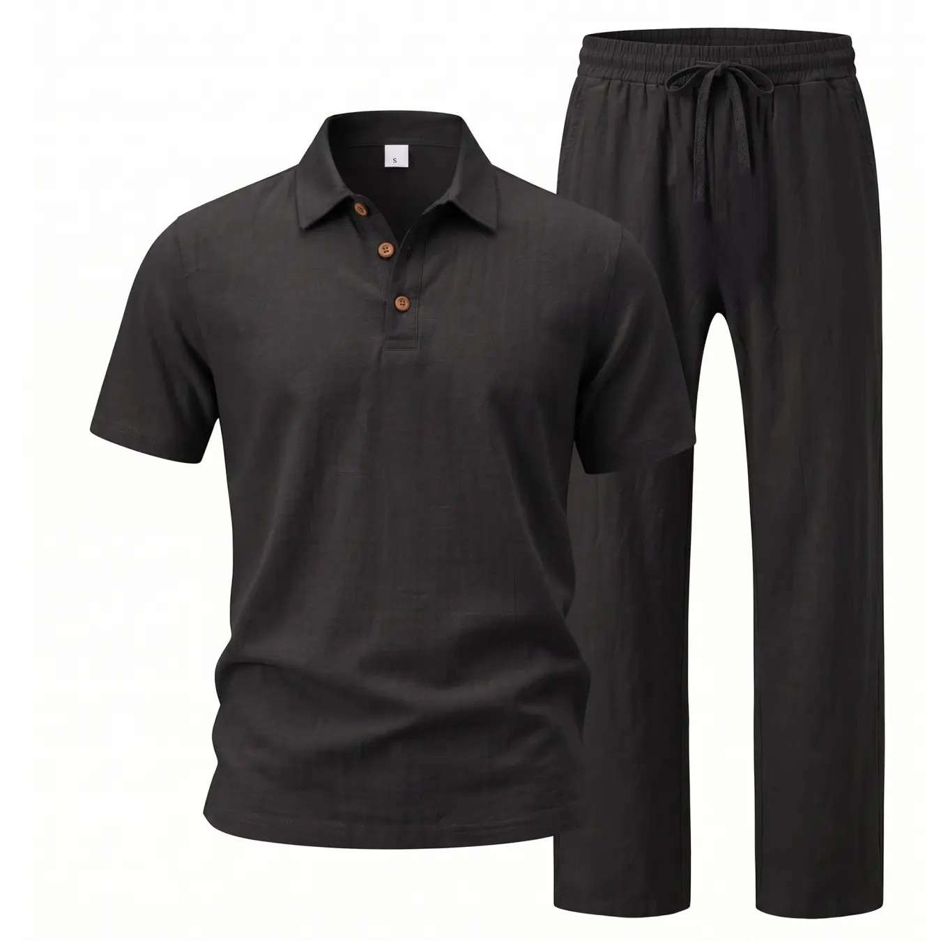 Men's Linen Beach 2-Piece Set – Short Sleeve Button Down Shirt & Loose Long Pants, Lightweight Summer Outfit