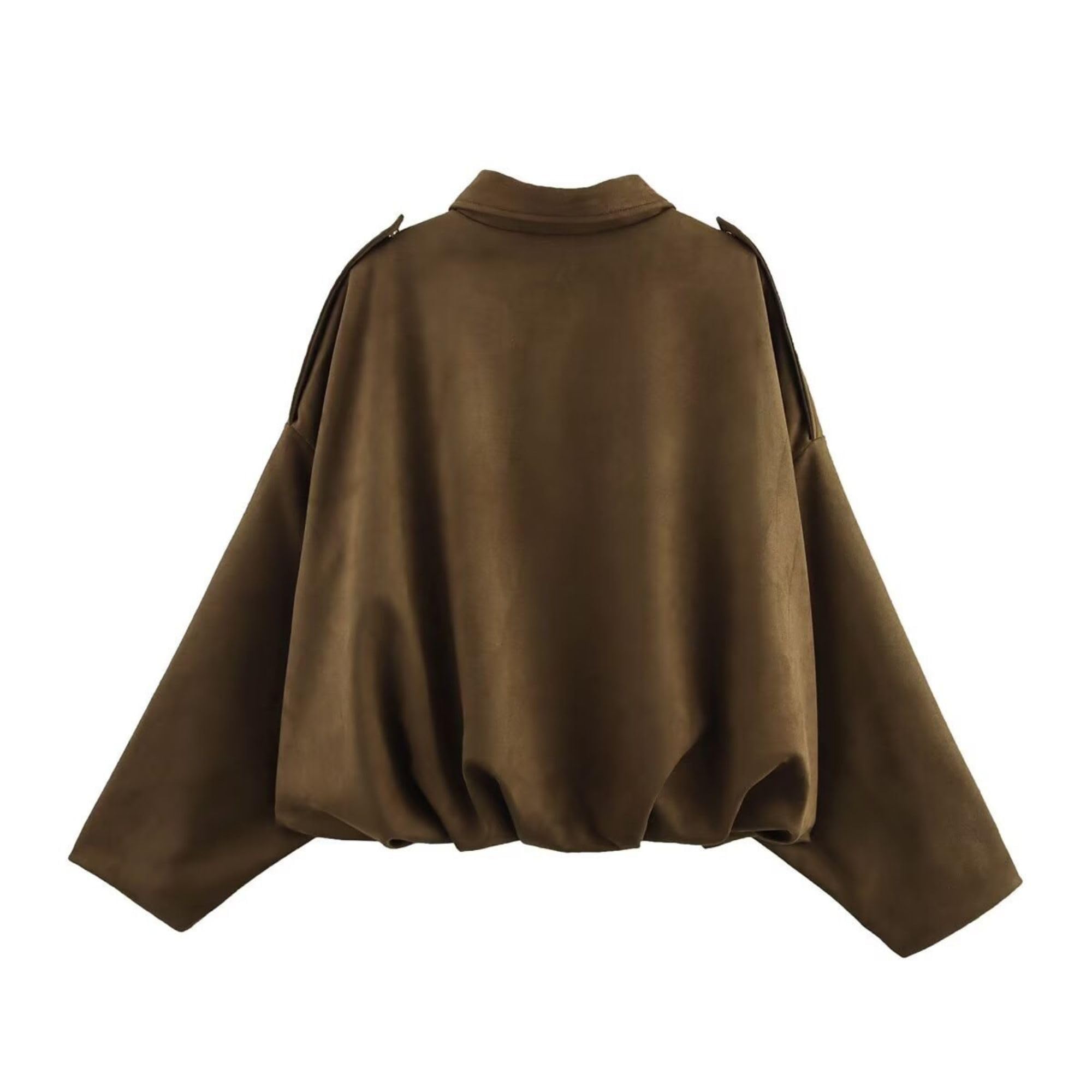 Xunger Women's Faux Suede Bomber Jacket Spring Lapel Pilot Coat Casual Oversized Long Sleeves Trendy Streetwear Outerwear