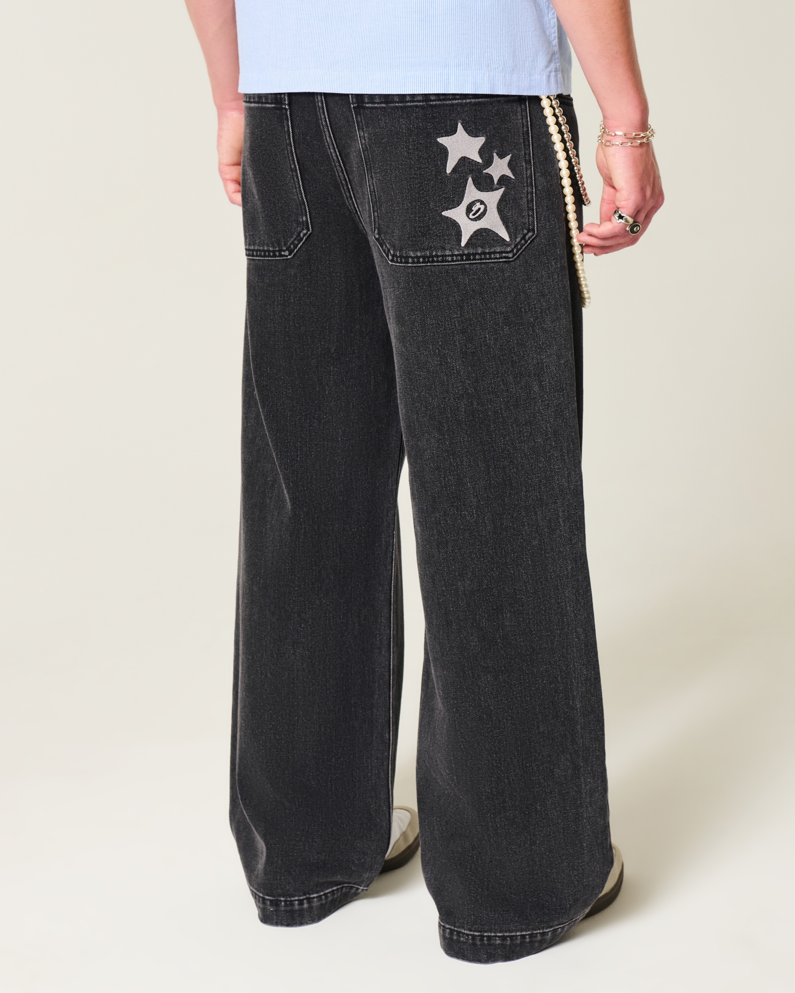 Dark Wash Logo Embroidery Super Baggy Jeans