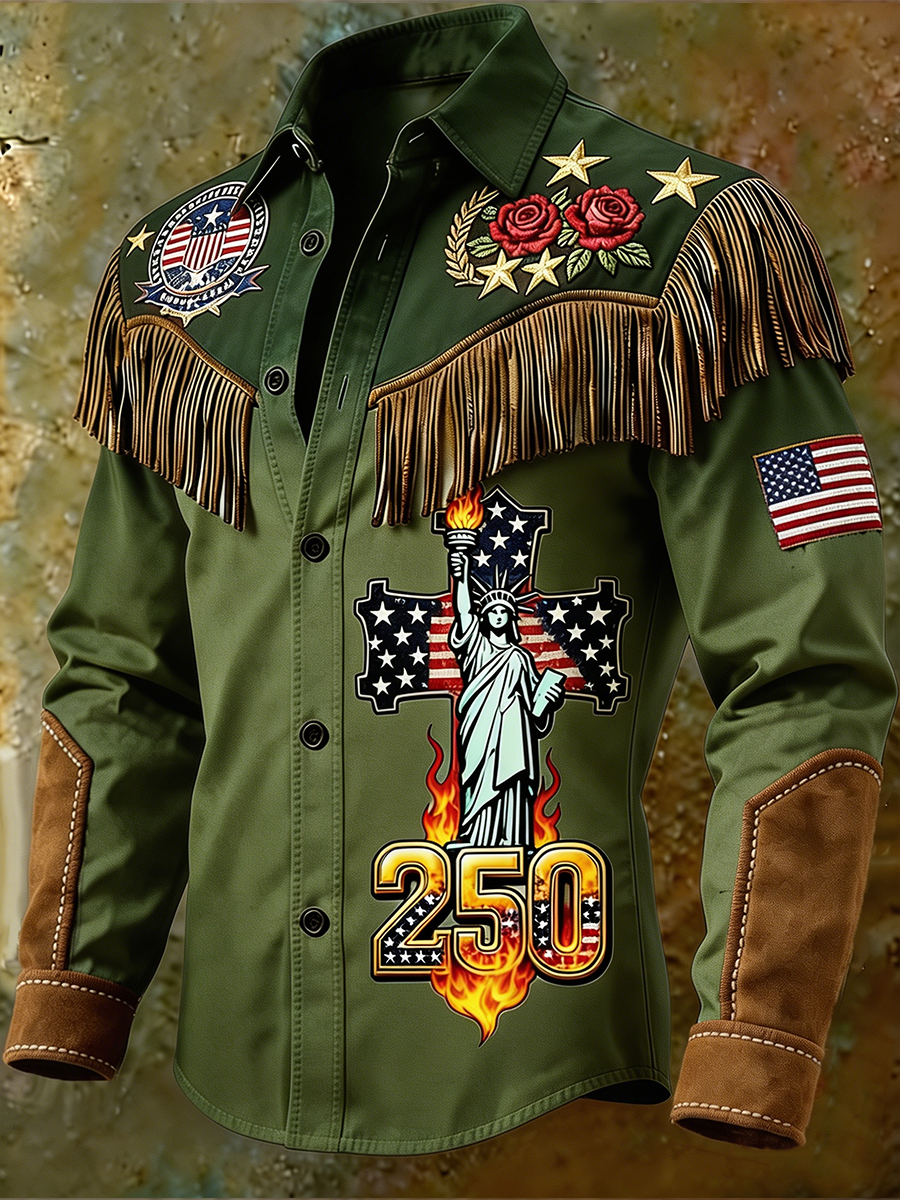 Statue of Liberty Cross & Flame 250th Anniversary Gradient Fringe Shirt