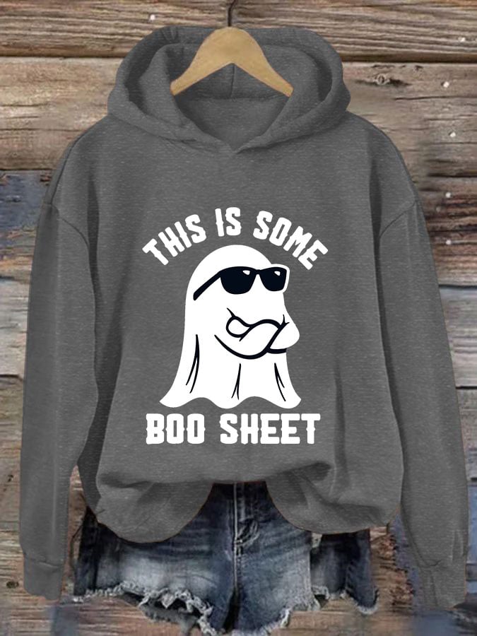 Women's Halloween This Is Some Boo Sheet Printed Casual Hooded Sweatshirt
