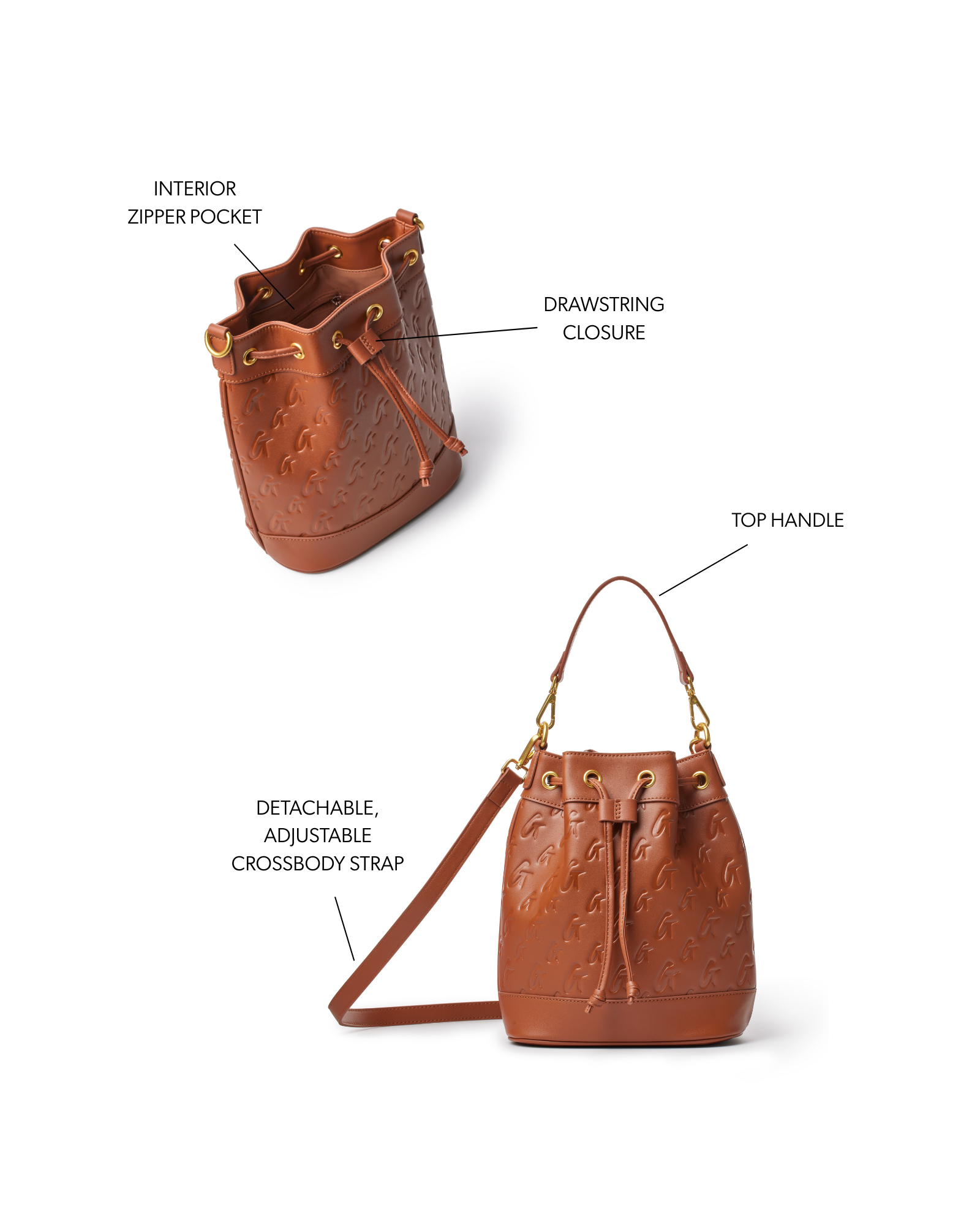 MEDIUM MONOGRAM BUCKET BAG - BROWN