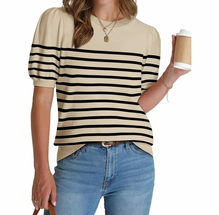 Women's Puff Sleeve Sweater – Trendy Spring/Summer Work Top