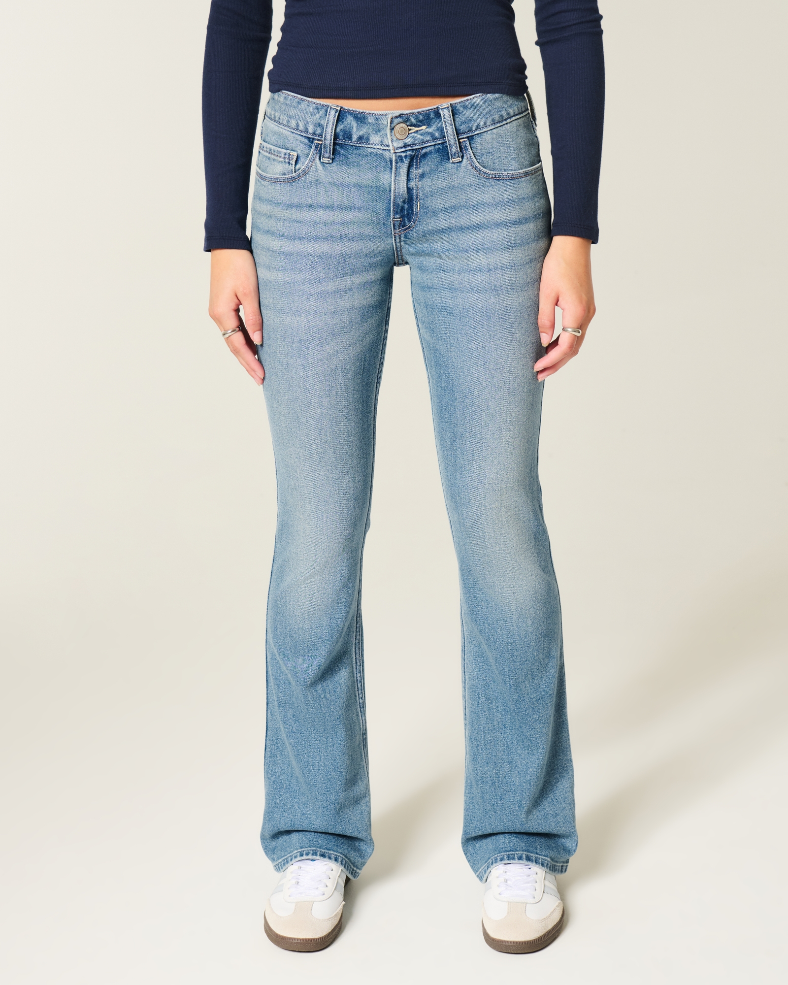 Low-Rise Dark Wash Embroidered Bootcut Jeans