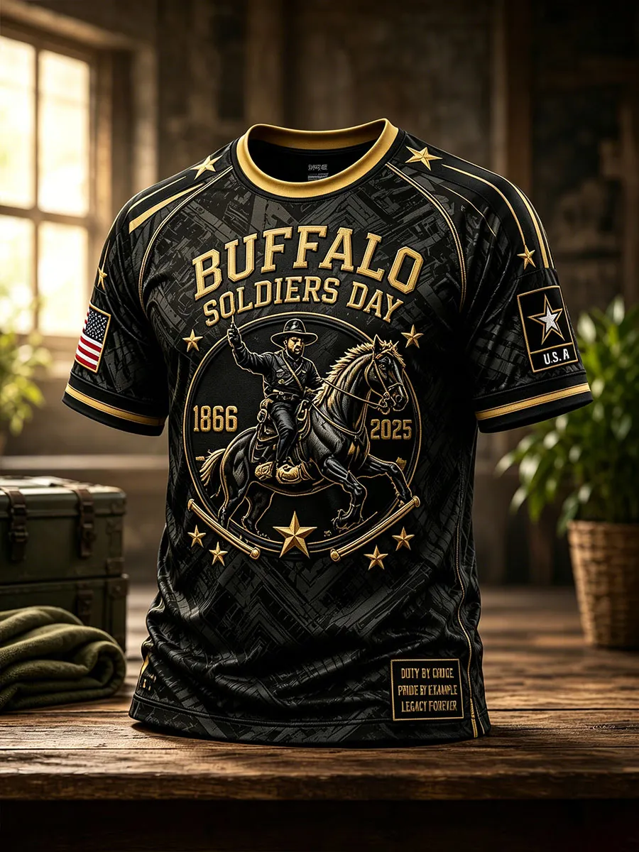 Buffalo Soldiers Day Black Gold Cavalry Commemorative T-Shirt