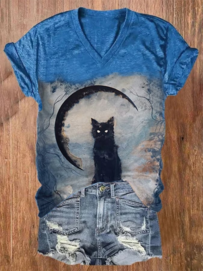 Halloween vintage cat print T-shirt