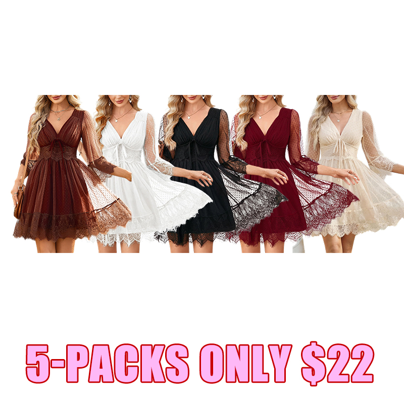 Boho Lace Deep V Bow Tie Mini Dress