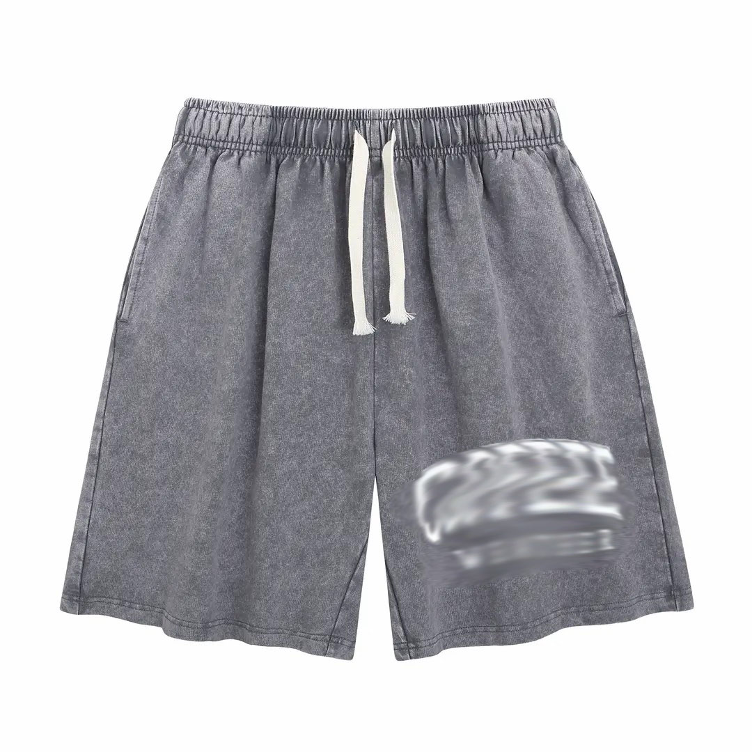 Unisex Acid Wash Graphic Sweat Shorts – Cotton Baggy Casual with Pockets
