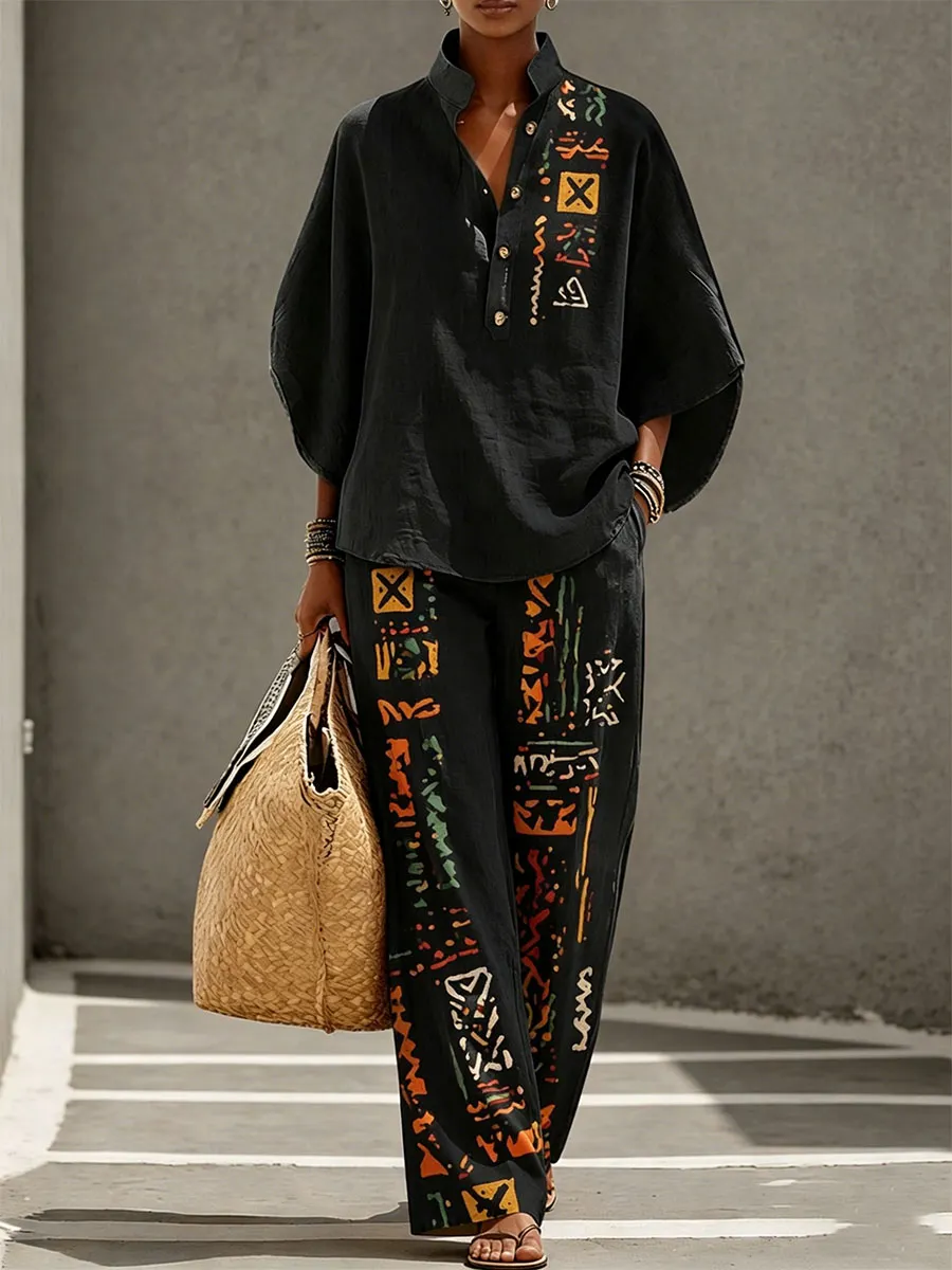 Women’s Geometric Graphic Pattern Creative Print Two-Piece Set