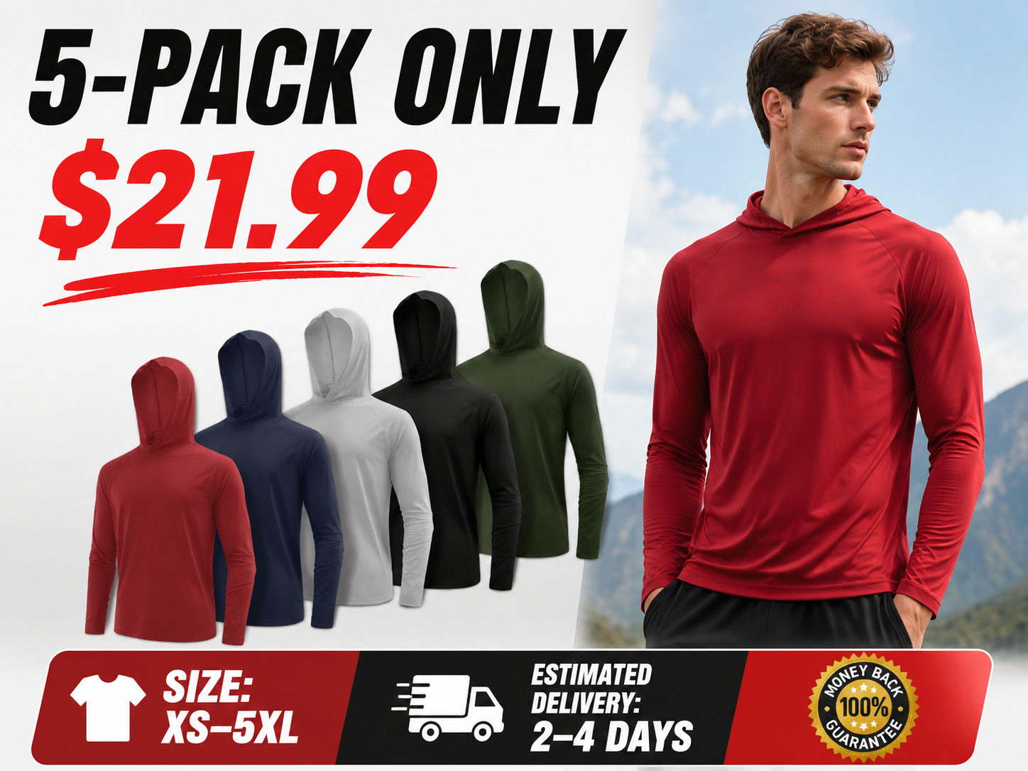 Men's Quick-Drying Athletic Shirt 10-Piece Set — Long-Sleeve Hooded Fishing Shirts & Gym Tops