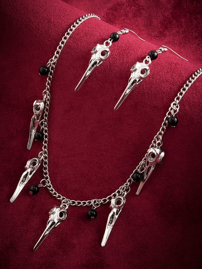 Halloween Punk Spooky Ghost Skull Necklace And Earrings