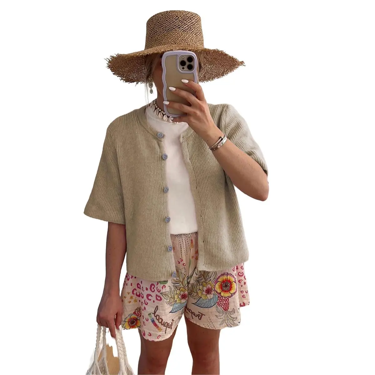 Women's Short-Sleeve Cardigan Sweater — Crew Neck, Soft Rib-Knit, Button-Front Top