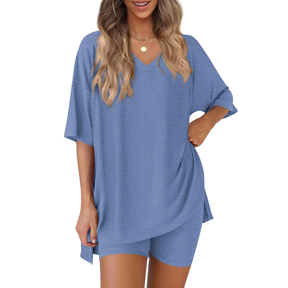 Women 2 Piece Lounge Set Casual Oversized Shirts Biker Shorts