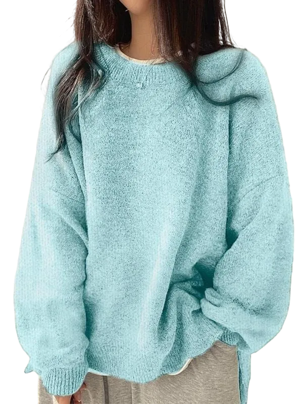Women's drop-shoulder slit hem sweater