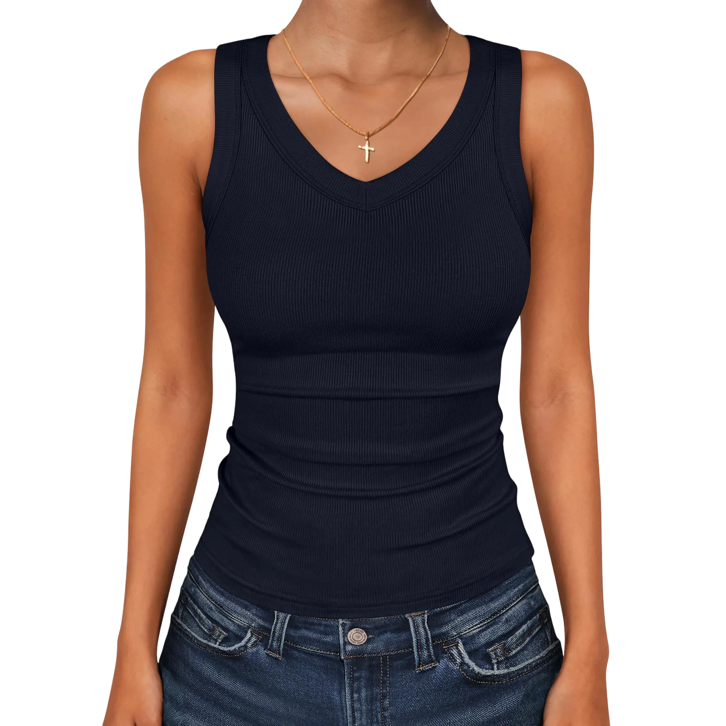 Tank Tops for Women V Neck Ribbed Knit Slim Fitted Sleeveless Tee – 2026 Summer Casual Basic Tanks