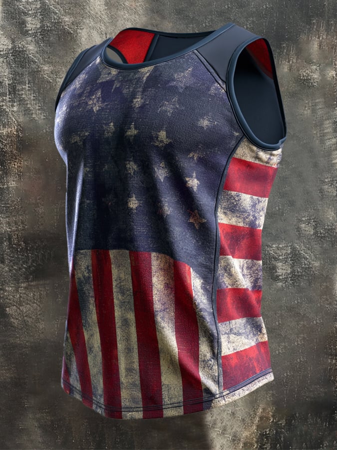 Men's Retro Independence Day Patriot Crew Neck Tank Top