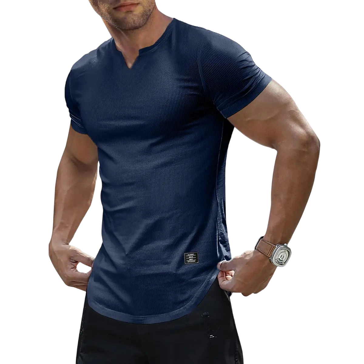 🔥Men's Plain Muscle Slim Fitted T Shirt Polyester V-Neck Longline Shirt