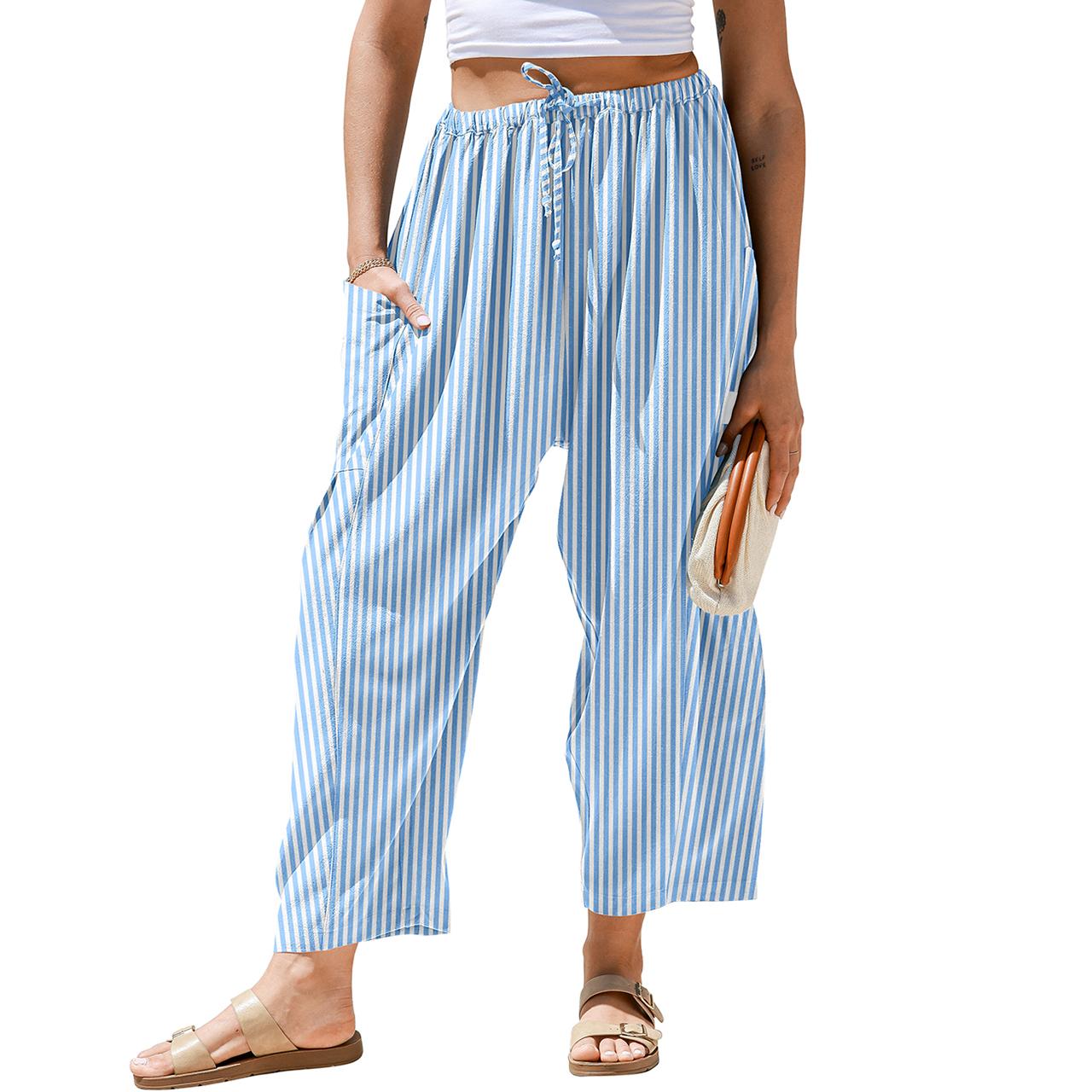 ✨ MAY SALE | Womens Linen Wide Leg Striped Pants -100%Cotton✨
