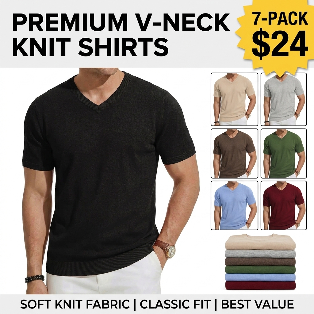 🔥 7-Pack Men's V-Neck Knit Sweaters| Only $24