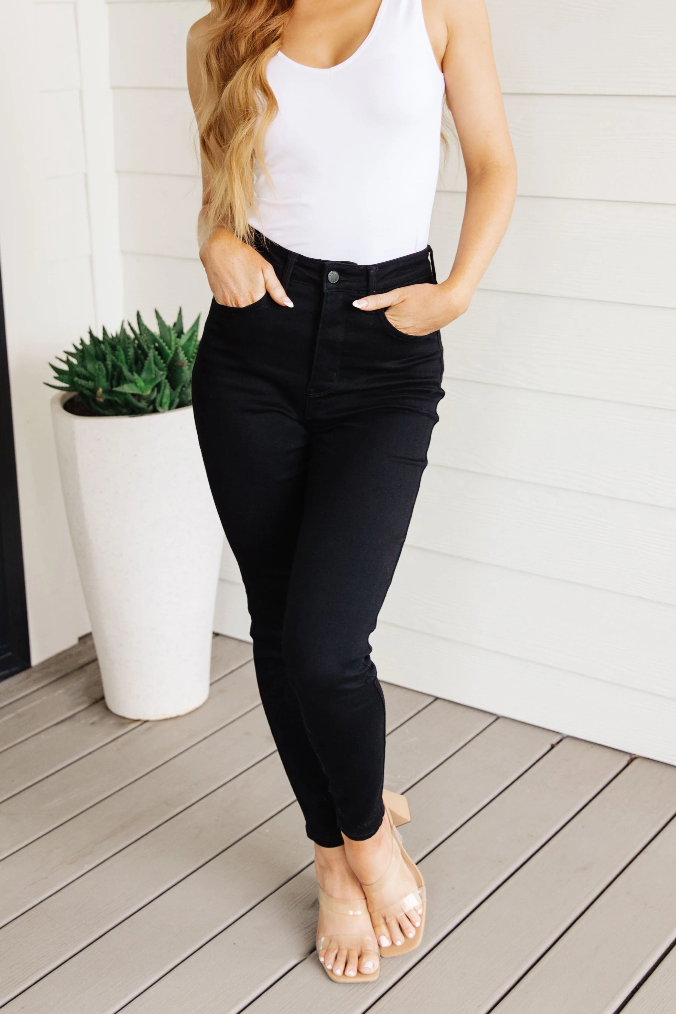 Blue Audrey High Rise Control Top Classic Skinny Jeans in Black