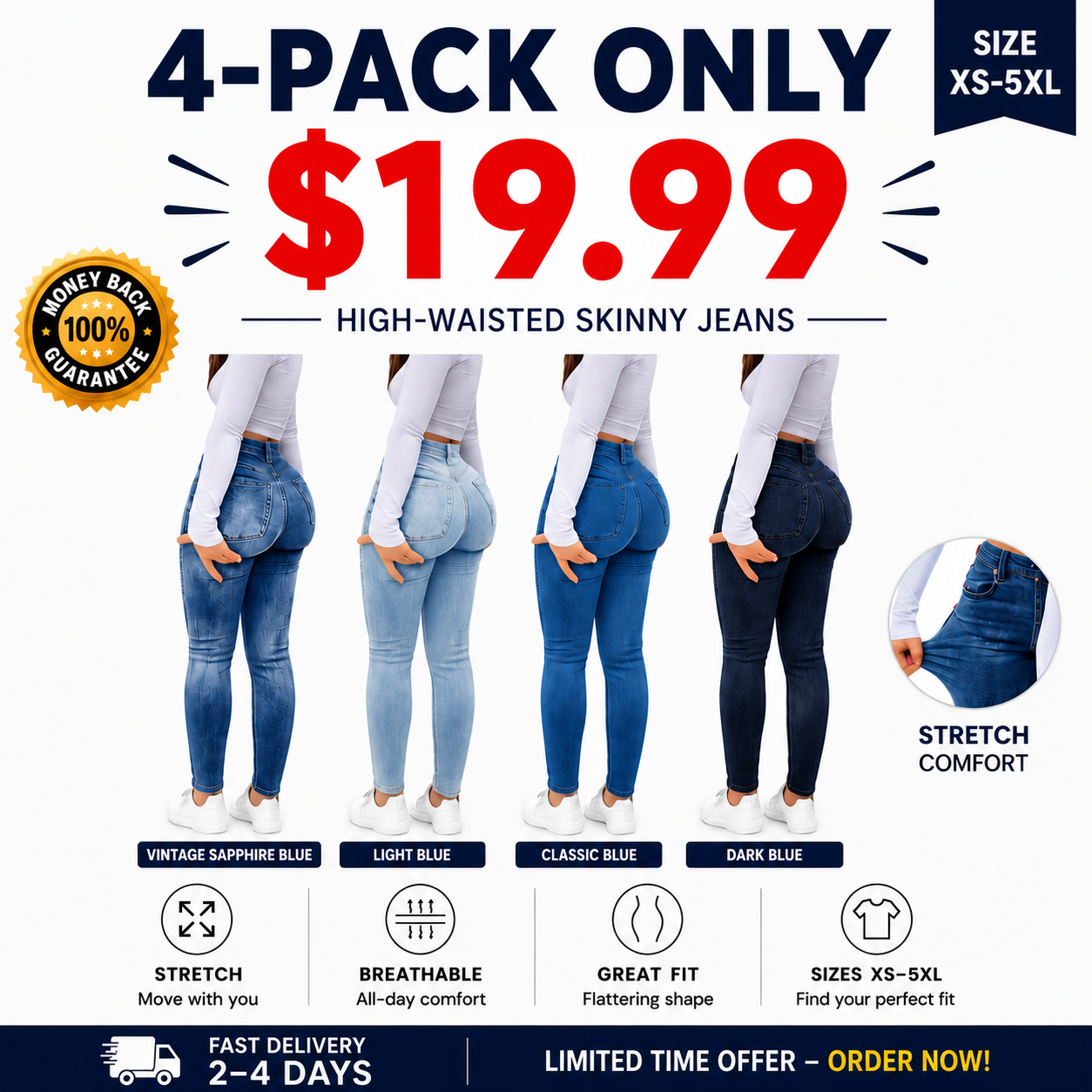 Women's High-Waisted Skinny Jeans – Versatile, Slim-Fit Casual Trousers