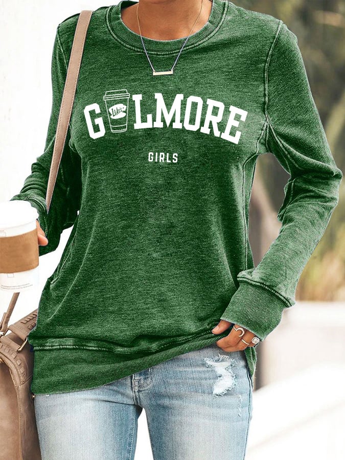🔥HOT SALE🔥Retro Fall Stars Hollow Luke’s Coffee Cup Girls Print Sweatshirt
