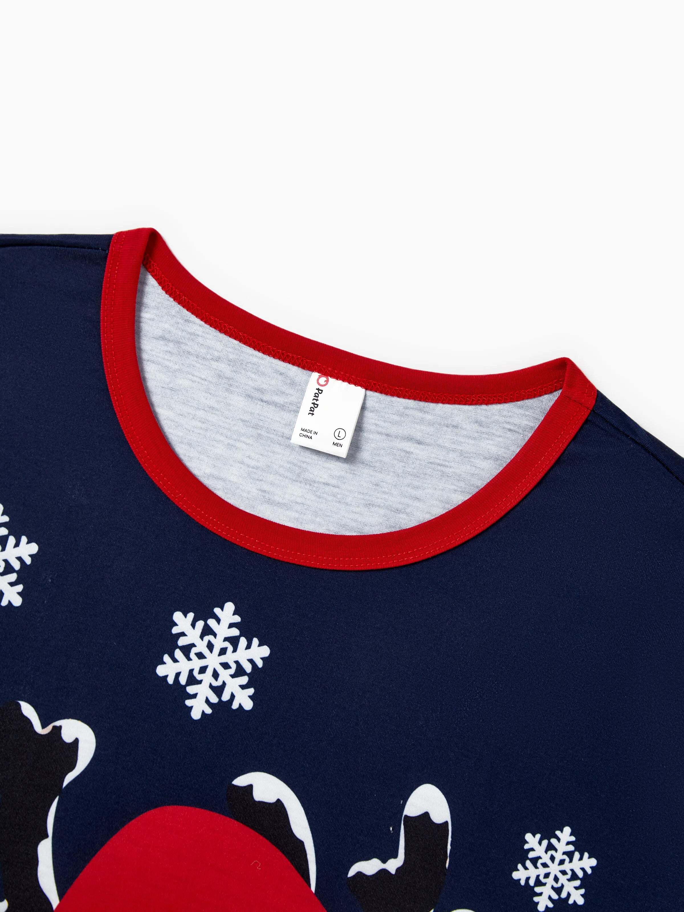 Christmas Matching Family Pajamas Set Reindeer and Snowflake Print PJS Deep Blue
