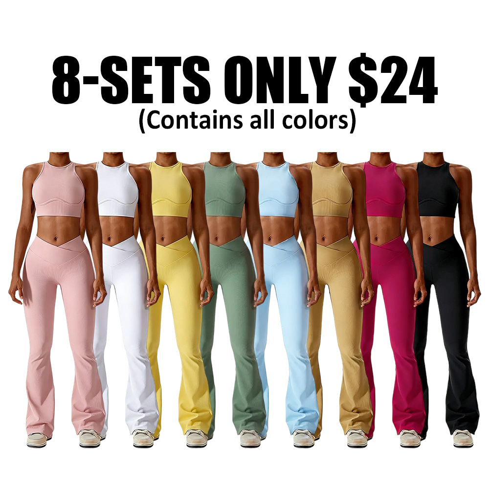 High-waisted seamless sweatpants paired with a padded elastic bra two-piece set