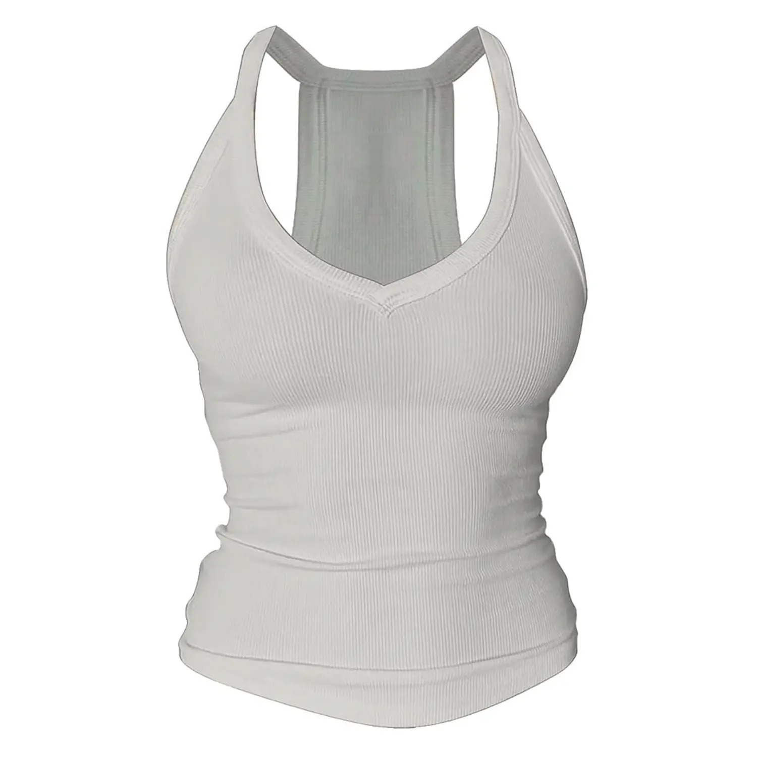 Women's V-Neck Racerback Cotton Tank Top Fitted Cami with Built-In Shelf Bra Basic Sleeveless Shirt